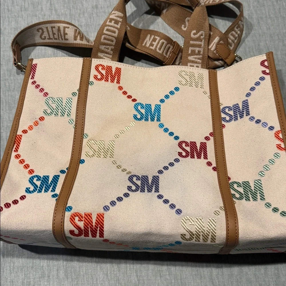 Steve Madden Cream Multicolor Canvas Tote